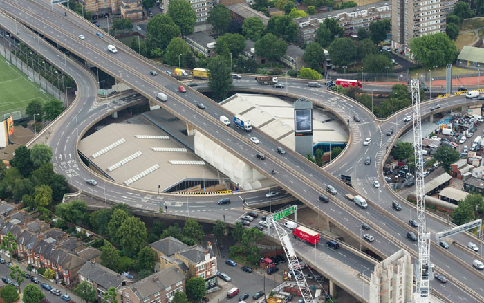 Aerial shot of A40 Westway