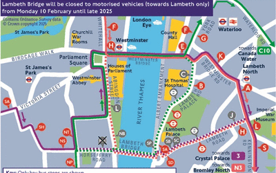 Lambeth Bridge closure bus map