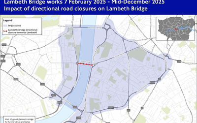 Lambeth Bridge works - traffic impact map