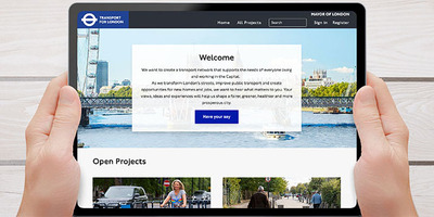 A person viewing TfL's consultation page on a tablet