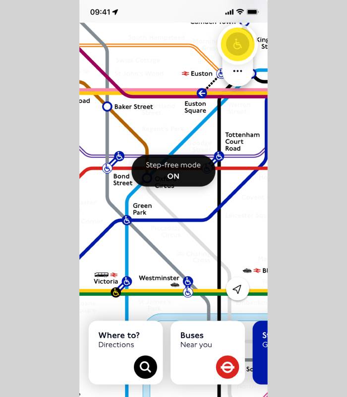 step-free mode on on tfl go map